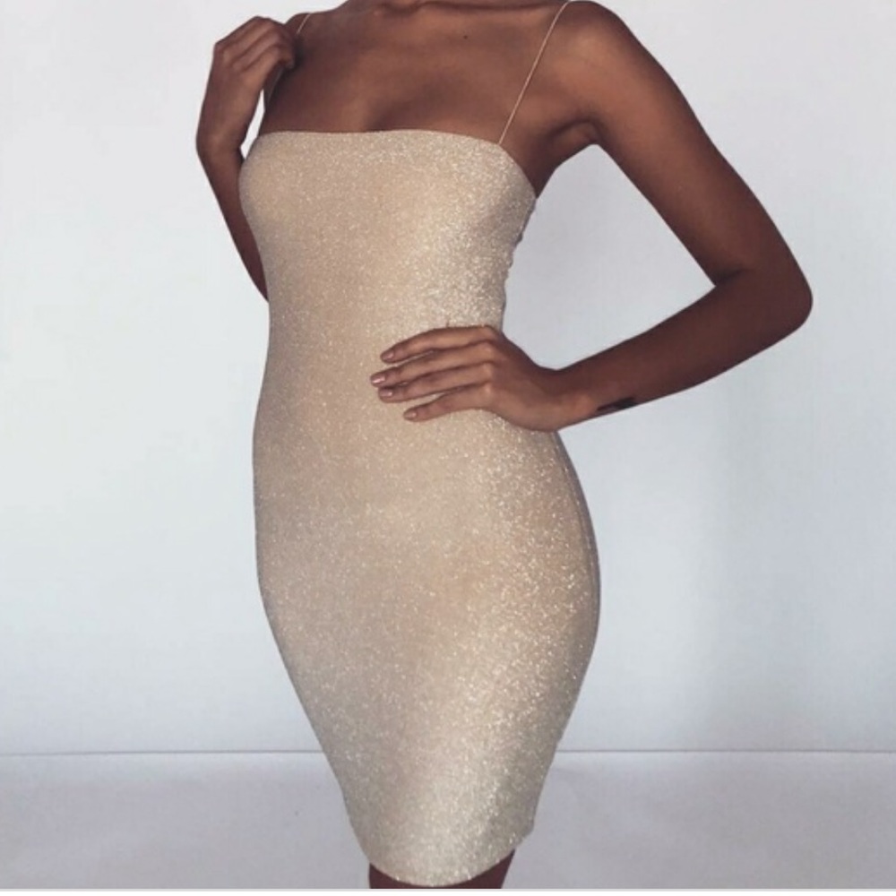 Meshki Gold Mia Shimmer Dress Size M, NWT